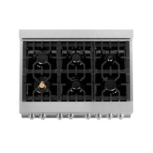 ZLINE 36 in. 4.6 cu. ft. Legacy Dual Fuel Range with Gas Cooktop and Electric Convection Oven in DuraSnow® Stainless Steel with 6 Brass Burners (RAS-SN-BR-36)