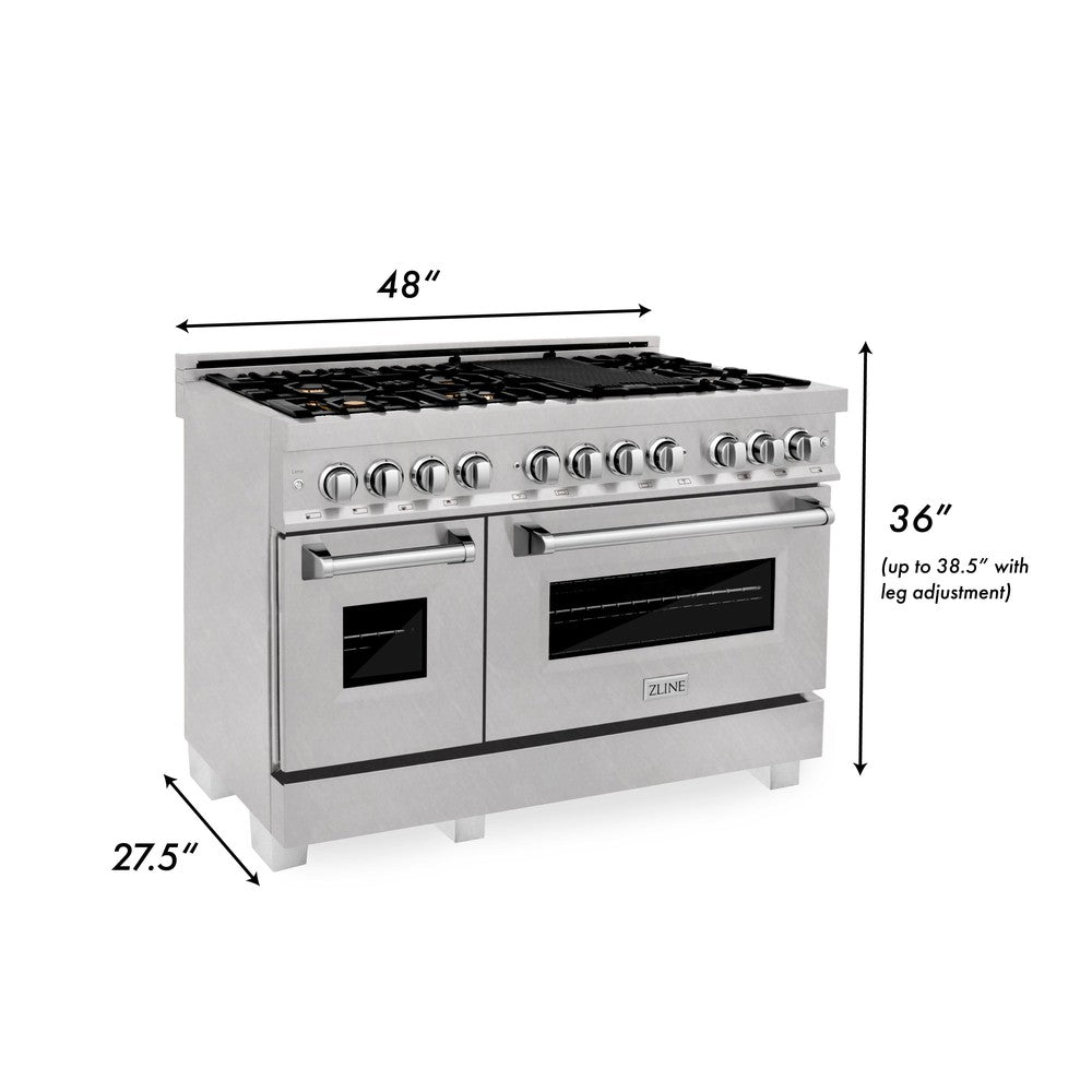 ZLINE 48 in. 6.0 cu. ft. Legacy Dual Fuel Range with Gas Cooktop and 2 Electric Ovens in DuraSnow® Stainless Steel with Brass Burners (RAS-SN-BR-48)