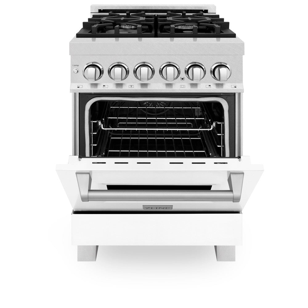 ZLINE 24 in. Professional Dual Fuel Range in Fingerprint Resistant Stainless Steel with White Matte Door (RAS-WM-24)