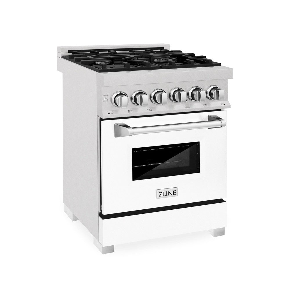 ZLINE 24 in. Professional Dual Fuel Range in Fingerprint Resistant Stainless Steel with White Matte Door (RAS-WM-24)