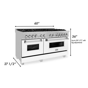ZLINE 60 in. 7.4 cu. ft. Legacy Dual Fuel Range with 9 Burner Gas Cooktop and 2 Electric Convection Ovens in DuraSnow® Stainless Steel and White Matte Doors (RAS-WM-60)