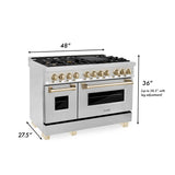 ZLINE Autograph Edition 48 in. Kitchen Package with Stainless Steel Dual Fuel Range, Range Hood and Dishwasher with Polished Gold Accents (3AKP-RARHDWM48-G)