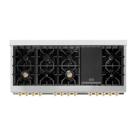 ZLINE Autograph Edition 60 in. 7.4 cu. ft. Legacy Dual Fuel Range with 9 Burner Gas Cooktop and 2 Electric Convection Ovens in Stainless Steel and Polished Gold Accents (RAZ-60-G)