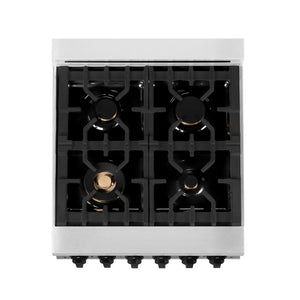 ZLINE Autograph Edition 24 in. 2.8 cu. ft. Legacy Dual Fuel Range with 4 Burner Gas Cooktop and Electric Convection Oven in Stainless Steel with White Matte Door and Matte Black Accents (RAZ-WM-24-MB)