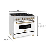 ZLINE Autograph Edition 36 in. 4.6 cu. ft. Dual Fuel Range with Gas Stove and Electric Oven in Stainless Steel with White Matte Door and Champagne Bronze Accents (RAZ-WM-36-CB)