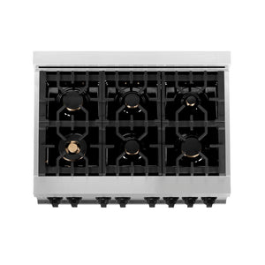 ZLINE Autograph Edition 36 in. 4.6 cu. ft. Legacy Dual Fuel Range with 6 Burner Gas Cooktop and Electric Convection Oven in Stainless Steel with White Matte Door and Matte Black Accents (RAZ-WM-36-MB)