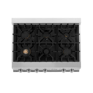 ZLINE 36 in. Legacy Gas Rangetop with 6 Brass Burners and Porcelain Cooktop in Stainless Steel (RT-BR-36)