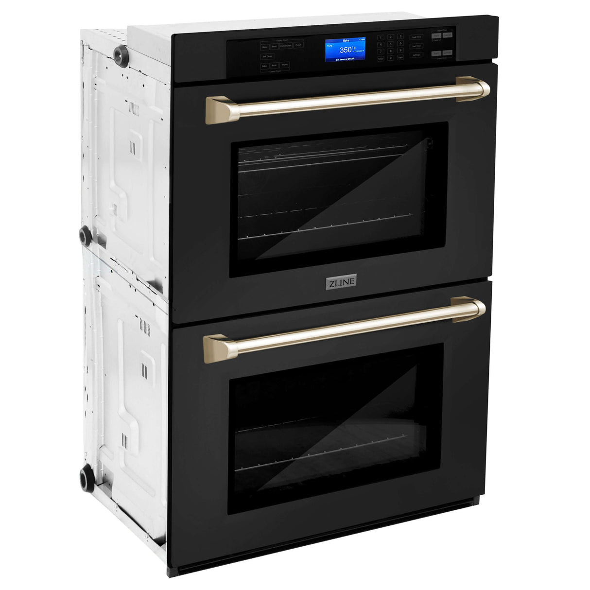 ZLINE Autograph Edition 30 in. Electric Double Wall Oven with Self Clean and True Convection in Black Stainless Steel and Polished Gold Accents (AWDZ-30-BS-G)