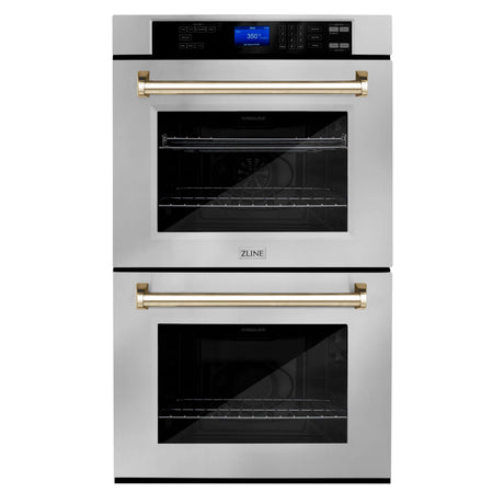 ZLINE Autograph Edition 30 in. Electric Double Wall Oven with Self Clean and True Convection in Stainless Steel and Polished Gold Accents (AWDZ-30-G)-Wall Ovens-AWDZ-30-G ZLINE Kitchen and Bath