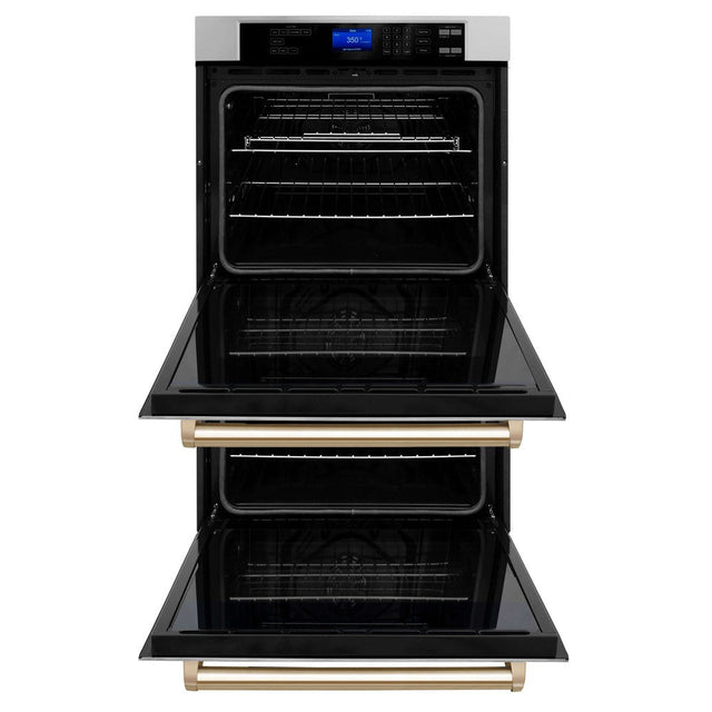 ZLINE Autograph Edition 30 in. Electric Double Wall Oven with Self Clean and True Convection in Stainless Steel and Polished Gold Accents (AWDZ-30-G)