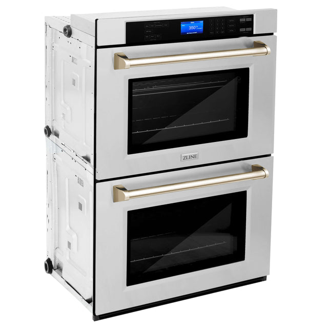 ZLINE Autograph Edition 30 in. Electric Double Wall Oven with Self Clean and True Convection in Stainless Steel and Polished Gold Accents (AWDZ-30-G)