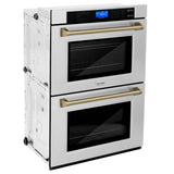 ZLINE Autograph Edition 30 in. Electric Double Wall Oven with Self Clean and True Convection in Stainless Steel and Champagne Bronze Accents (AWDZ-30-CB)