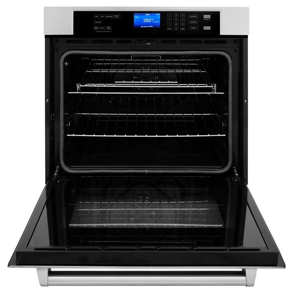 ZLINE Stainless Steel 24 in. Built-in Convection Microwave Oven and 30 in. Single Wall Oven with Self Clean (2KP-MW24-AWS30)
