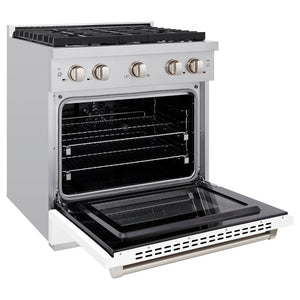 ZLINE 30 in. 4.2 cu. ft. Paramount Dual Fuel Range with 4 Burner Gas Cooktop and Electric Convection Oven in Stainless Steel with White Matte Door (SDR-WM-30)