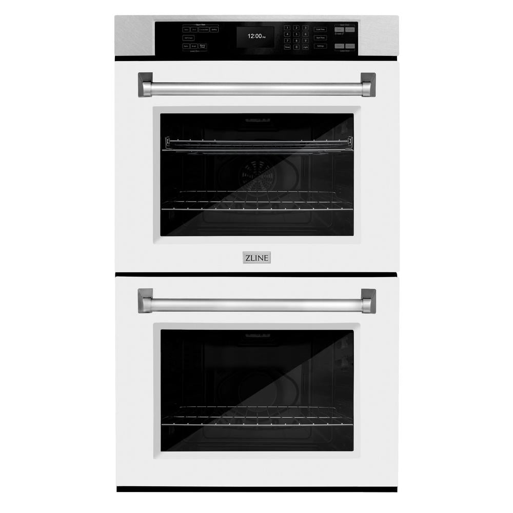 ZLINE 30 in. Professional True Convection Double Wall Oven with Air Fry and Self Clean in DuraSnow® Stainless Steel with White Matte Doors (WADS-WM-30)
