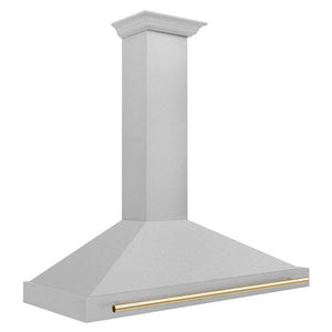ZLINE Autograph Edition Convertible Fingerprint Resistant Satin Stainless Steel Range Hood with Polished Gold Handle (KB4SNZ-G) Polished Gold, side.