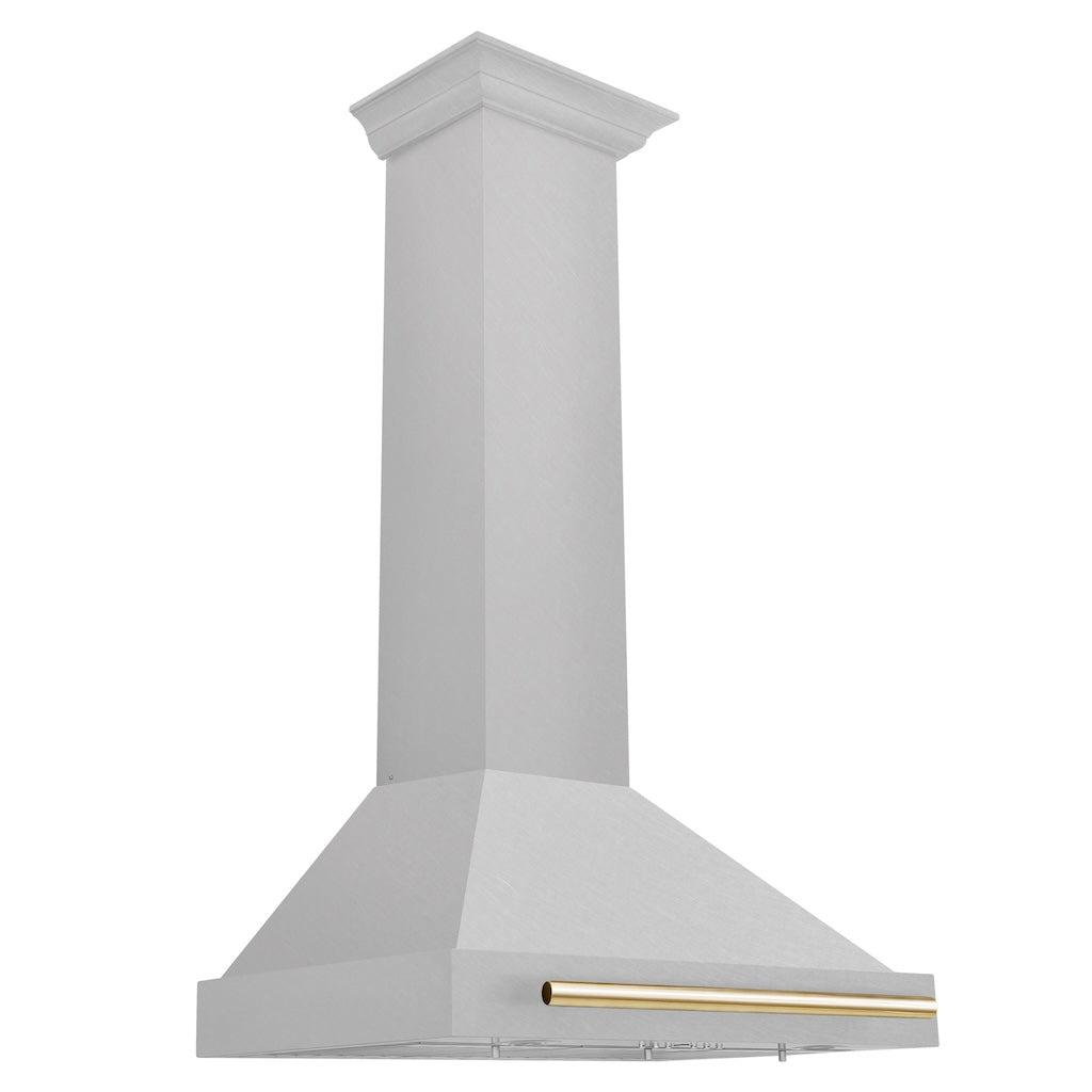 ZLINE Autograph Edition Convertible Fingerprint Resistant DuraSnow® Stainless Steel Range Hood with Polished Gold Handle (KB4SNZ-G)