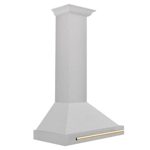 ZLINE Autograph Edition Convertible Fingerprint Resistant Satin Stainless Steel Range Hood with Polished Gold Handle (KB4SNZ-G) Polished Gold, side.