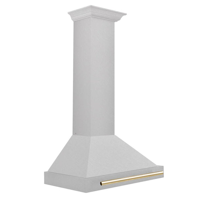 ZLINE Autograph Edition Convertible Fingerprint Resistant Satin Stainless Steel Range Hood with Polished Gold Handle (KB4SNZ-G) Polished Gold, side.