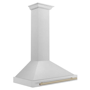 ZLINE Autograph Edition Convertible Fingerprint Resistant Satin Stainless Steel Range Hood with Champagne Bronze Handle (KB4SNZ-CB) Champagne Bronze, side.