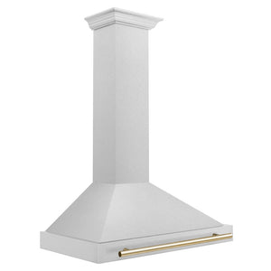 ZLINE Autograph Edition Convertible Fingerprint Resistant Satin Stainless Steel Range Hood with Polished Gold Handle (KB4SNZ-G) Polished Gold, side.