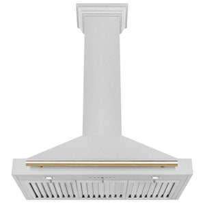 ZLINE Autograph Edition Convertible Fingerprint Resistant DuraSnow® Stainless Steel Range Hood with Polished Gold Handle (KB4SNZ-G)