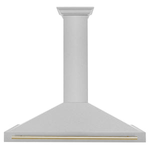 ZLINE Autograph Edition Convertible Fingerprint Resistant DuraSnow® Stainless Steel Range Hood with Polished Gold Handle (KB4SNZ-G)