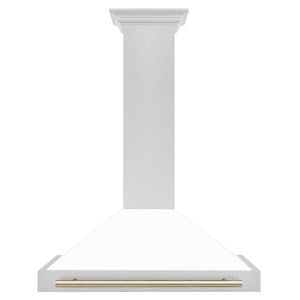 ZLINE Autograph Edition Convertible Fingerprint Resistant DuraSnow® Stainless Steel Range Hood with White Matte Shell and Polished Gold Handle (KB4SNZ-WM-G)