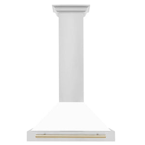ZLINE Autograph Edition Convertible Stainless Steel Range Hood with White Matte Shell and Polished Gold Accents (KB4STZ-WM-G)