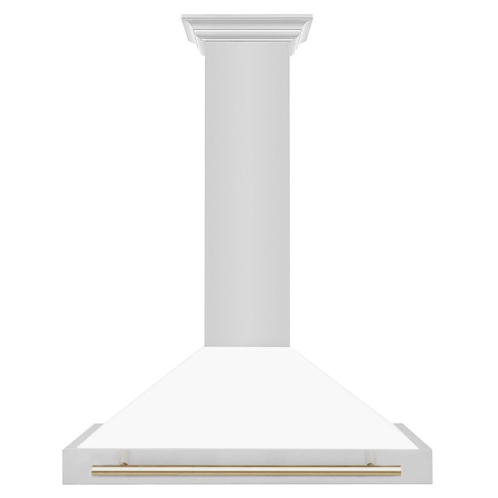ZLINE Autograph Edition Convertible Stainless Steel Range Hood with White Matte Shell and Polished Gold Accents (KB4STZ-WM-G)
