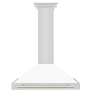 ZLINE Autograph Edition Convertible Stainless Steel Range Hood with White Matte Shell and Polished Gold Accents (KB4STZ-WM-G)