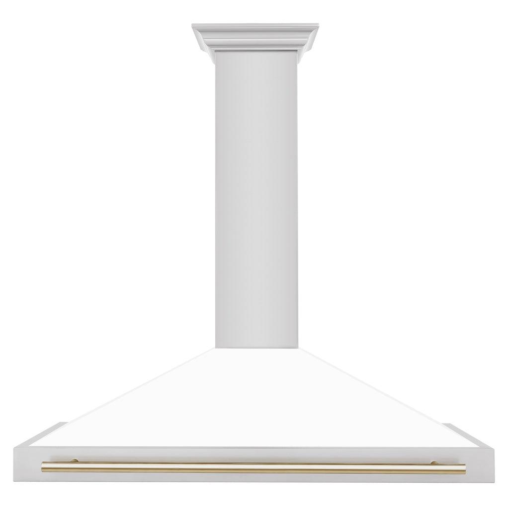 ZLINE Autograph Edition Convertible Stainless Steel Range Hood with White Matte Shell and Polished Gold Accents (KB4STZ-WM-G)