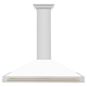 ZLINE Autograph Edition Convertible Stainless Steel Range Hood with White Matte Shell and Polished Gold Accents (KB4STZ-WM-G)