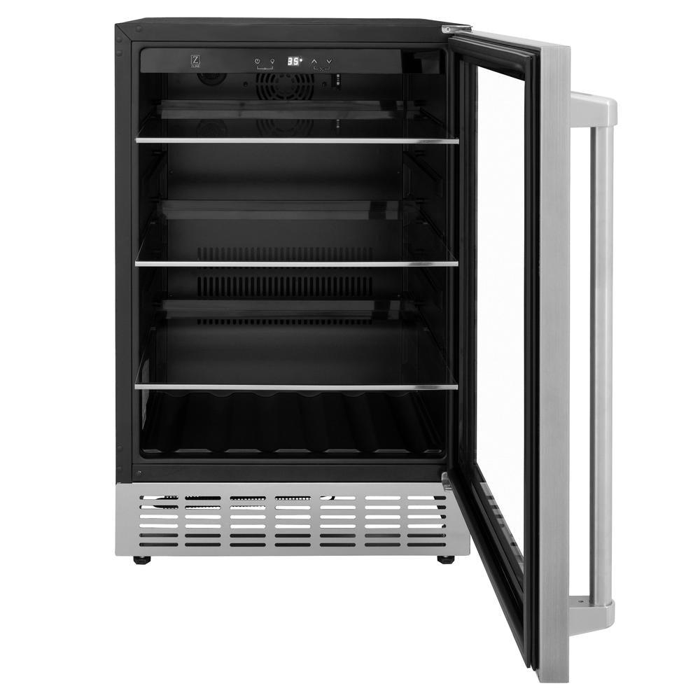 ZLINE Kitchen Package with Refrigeration, 48" Stainless Steel Dual Fuel Range, 48" Range Hood, Microwave Drawer, 24" Tall Tub Dishwasher and Beverage Fridge (6KPR-RARH48-MWDWV-RBV)