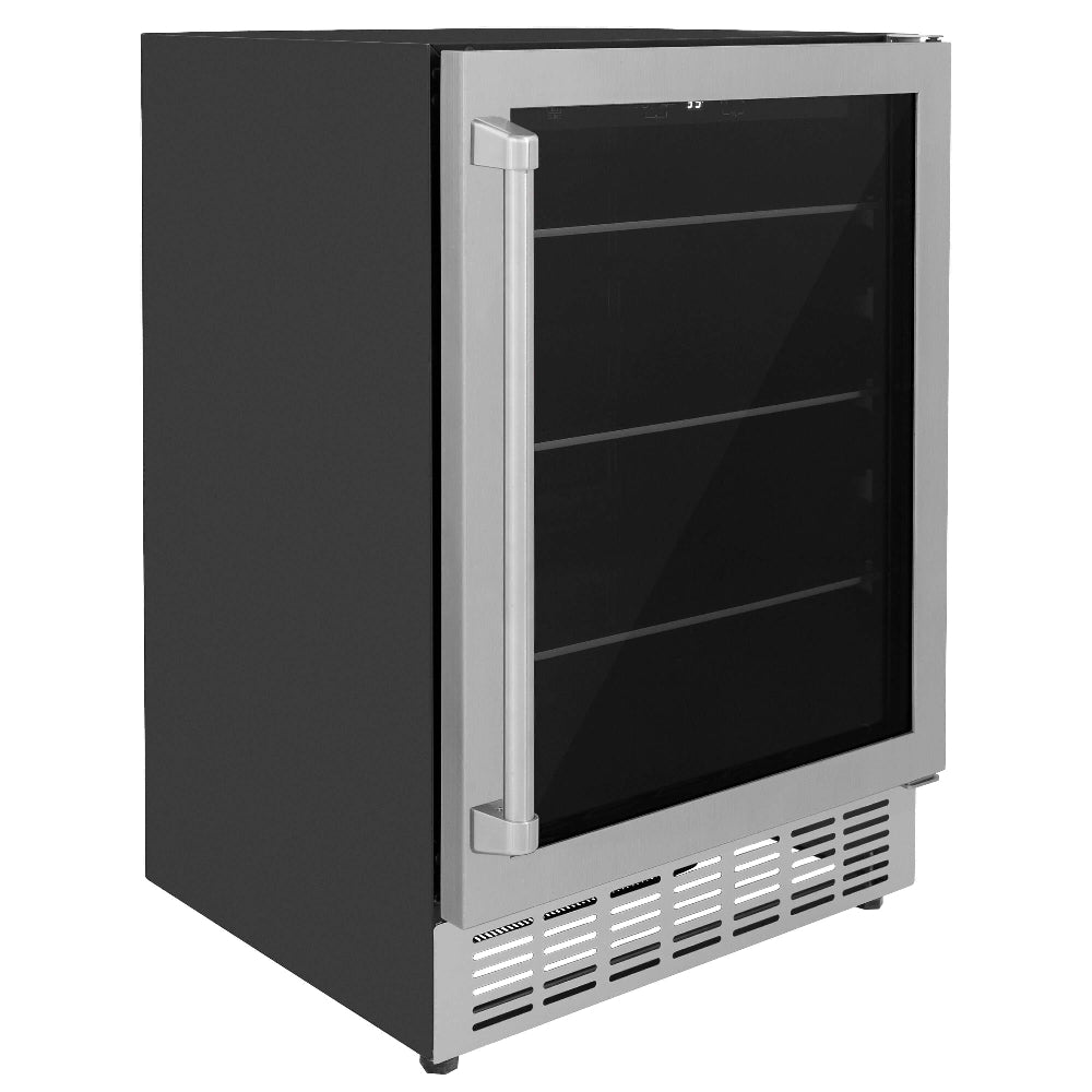 ZLINE Kitchen Package with Refrigerator, 36 in. Stainless Steel Gas Range, 36 in. Range Hood, Microwave Drawer, 24 in. Tall Tub Dishwasher and Beverage Fridge (6KPR-SGRRH36-MWDWV-RBV)
