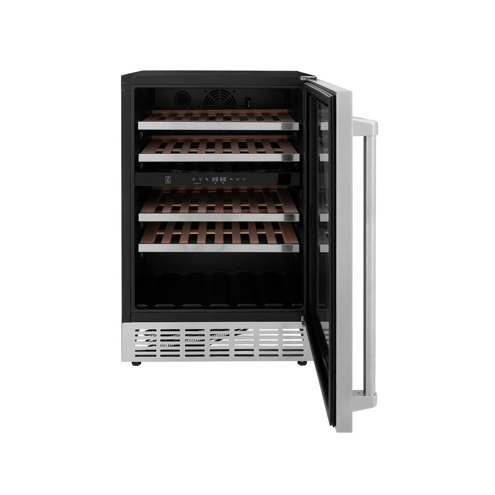 ZLINE Kitchen Package with Refrigeration, 48" Stainless Steel Dual Fuel Range, 48" Range Hood, Microwave Drawer, 24" Tall Tub Dishwasher and Wine Cooler (6KPR-RARH48-MWDWV-RWV)