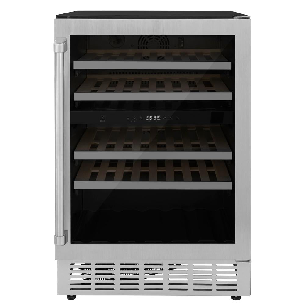 ZLINE Kitchen Package with Refrigeration, 48" Stainless Steel Dual Fuel Range, 48" Range Hood, Microwave Drawer, 24" Tall Tub Dishwasher and Wine Cooler (6KPR-RARH48-MWDWV-RWV)