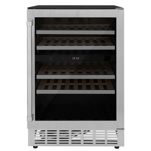ZLINE 24 In. Monument Dual Zone 44-Bottle Wine Cooler in Stainless Steel with Wood Shelf (RWV-UD-24)-Wine Refrigeration-RWV-UD-24 ZLINE Kitchen and Bath