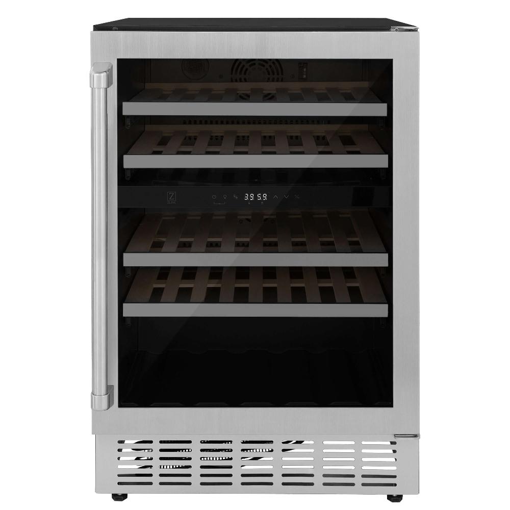 ZLINE Kitchen Package with Refrigerator, 36 in. Stainless Steel Gas Range, 36 in. Range Hood, Microwave Drawer, 24 in. Tall Tub Dishwasher and Wine Cooler (6KPR-SGRRH36-MWDWV-RWV)