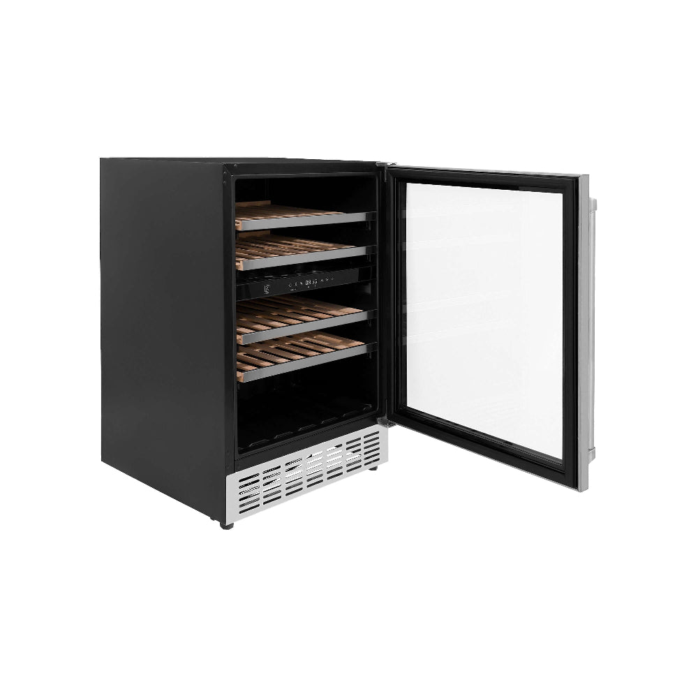 ZLINE Kitchen Package with Refrigerator, 36 in. Stainless Steel Gas Range, 36 in. Range Hood, Microwave Drawer, 24 in. Tall Tub Dishwasher and Wine Cooler (6KPR-SGRRH36-MWDWV-RWV)