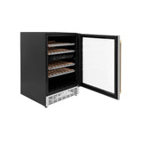 ZLINE Autograph Edition 24 in. Monument Dual Zone 44-Bottle Wine Cooler in Stainless Steel with Champagne Bronze Accents (RWVZ-UD-24-CB)