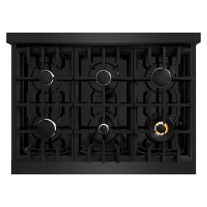 ZLINE 36 in. 5.2 cu. ft. Select Dual Fuel Range with 6 Burner Gas Cooktop and Electric Convection Oven in Black Stainless Steel (HDRB-36)