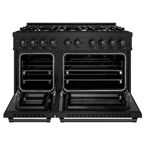 ZLINE 48 in. 6.7 cu. ft. Select Double Oven Dual Fuel Range with 8 Burner Gas Cooktop in Black Stainless Steel (HDRB-48)