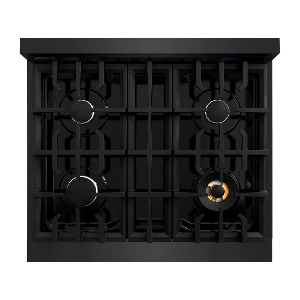ZLINE 30 in. 4.2 cu. ft. Select Gas Range with 4 Burner Cooktop and Convection Gas Oven in Black Stainless Steel (HGRB-30)