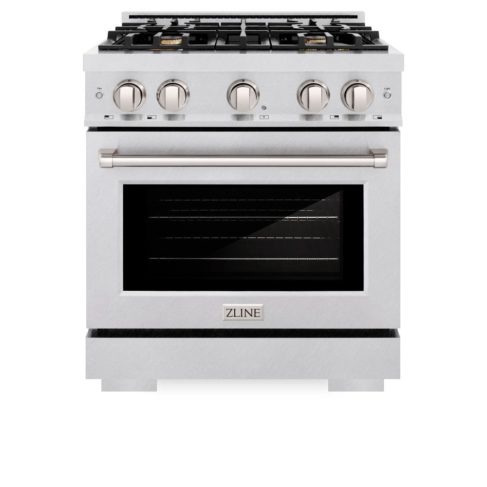 ZLINE 30 in. 4.2 cu. ft. Select Dual Fuel Range with Gas Cooktop and Electric Convection Oven in DuraSnow® Stainless Steel with 4 Brass Burners (HDRS-BR-30)