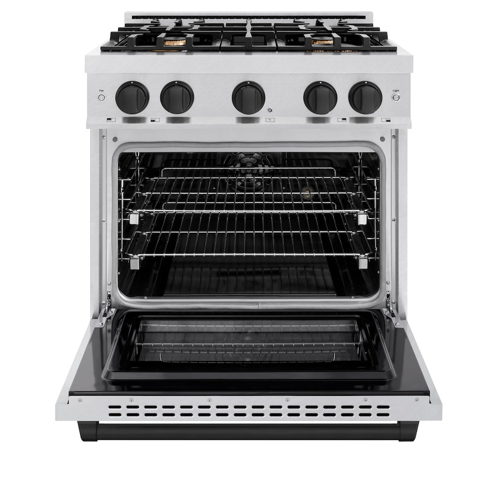 ZLINE Autograph Edition 30 in. 4.2 cu. ft. Select Dual Fuel Range with 4 Burner Gas Cooktop and Electric Convection Oven in DuraSnow® Stainless Steel with Matte Black Accents (HDRSZ-30-MB)