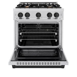 ZLINE Autograph Edition 30 in. 4.2 cu. ft. Select Dual Fuel Range with 4 Burner Gas Cooktop and Electric Convection Oven in DuraSnow® Stainless Steel with Matte Black Accents (HDRSZ-30-MB)
