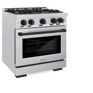 ZLINE Autograph Edition 30 in. 4.2 cu. ft. Select Dual Fuel Range with 4 Burner Gas Cooktop and Electric Convection Oven in DuraSnow® Stainless Steel with Matte Black Accents (HDRSZ-30-MB)