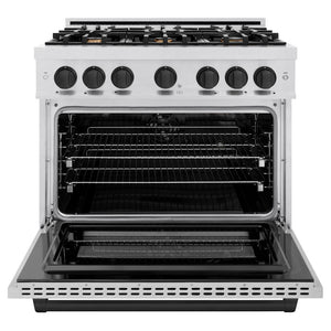 ZLINE Autograph Edition 36 in. 5.2 cu. ft. Select Dual Fuel Range with 6 Burner Gas Cooktop and Electric Convection Oven in DuraSnow® Stainless Steel with Matte Black Accents (HDRSZ-36-MB)