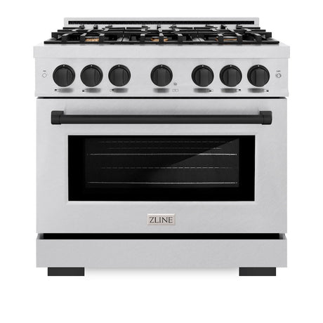 ZLINE Autograph Edition 36 in. 5.2 cu. ft. Select Dual Fuel Range with 6 Burner Gas Cooktop and Electric Convection Oven in DuraSnow® Stainless Steel with Matte Black Accents (HDRSZ-36-MB)